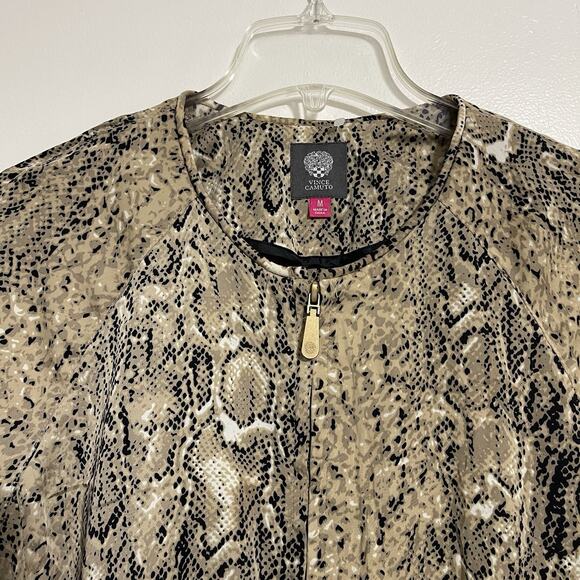 Vince Camuto Snakeskin Animal Print Bomber Jacket Size M Tan Black Zip Soft Fall - Picture 2 of 11